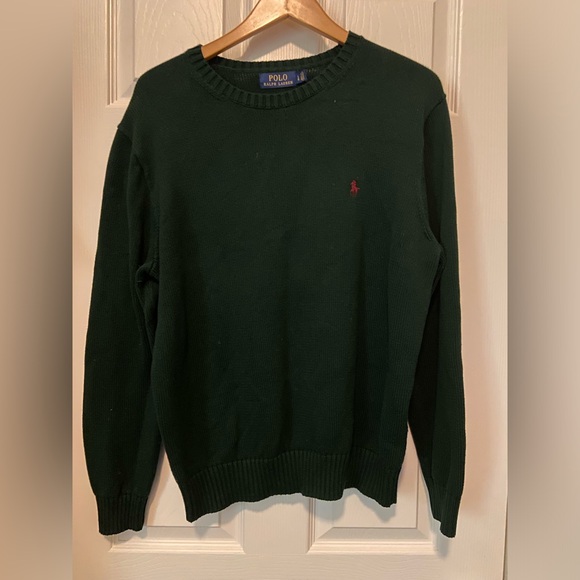 Polo by Ralph Lauren Men's Sweater Dark Green Crewneck Red Pony Logo Sz L Large - Picture 1 of 5